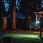 shadow figure in suburban backyard